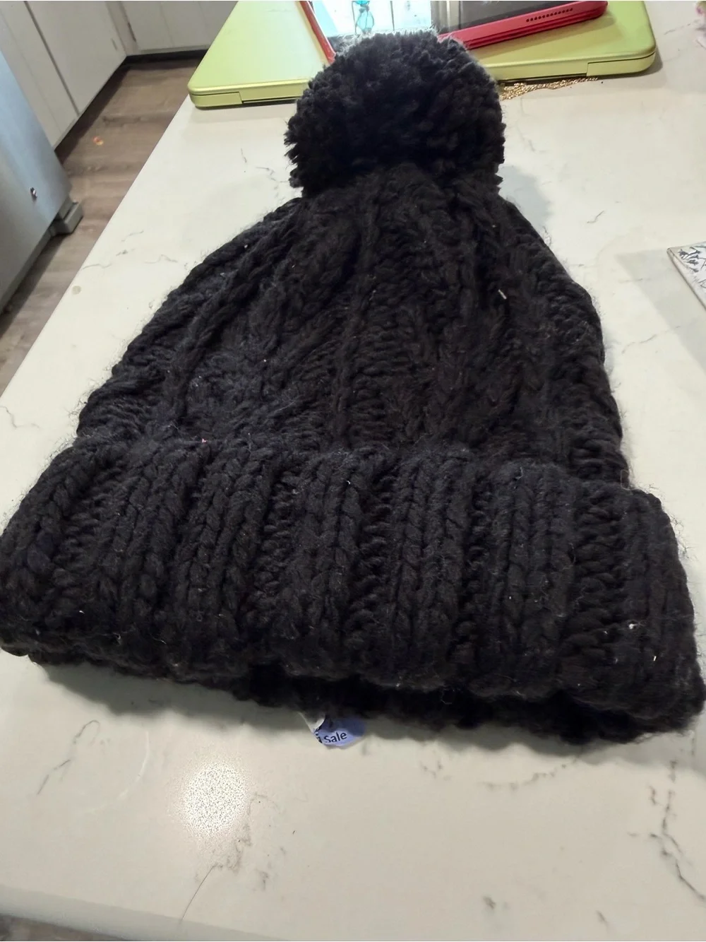 Black Chunky Knit Pom Beanie - Women Accessories